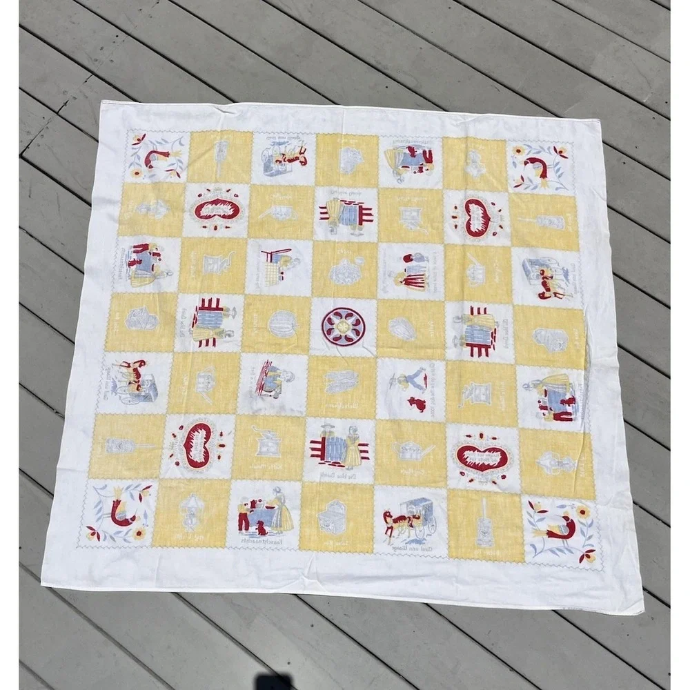 Vintage 1960s Cotton Checkered Tablecloth Pennsylvania Dutch German Amish 48x46